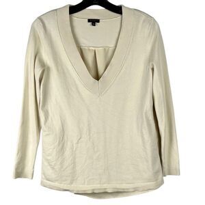 Talbots Women's V-Neck Pullover Cream Sweater Petite Small